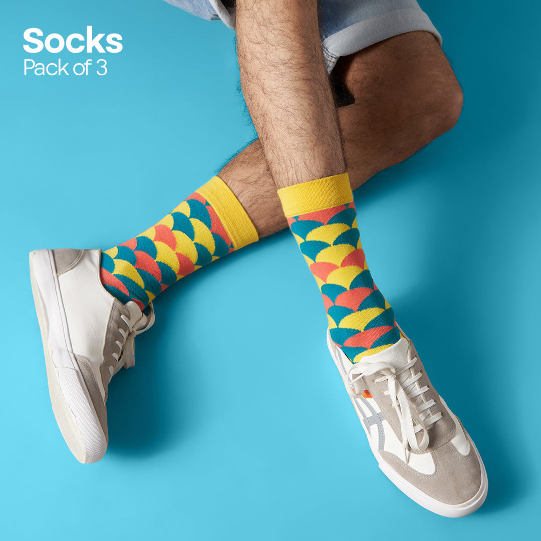 Geometrically Perfect! Unisex Socks, 100% Organic Cotton, Crew Length, Pack of 3