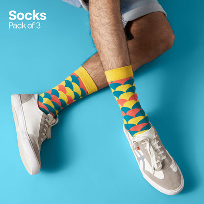 Geometrically Perfect! Unisex Socks, 100% Organic Cotton, Crew Length, Pack of 3