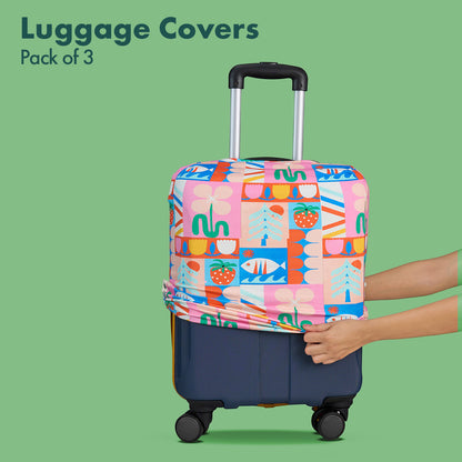 Art Of Abstract! Luggage Covers, 100% Organic Cotton Lycra, Small+Medium+Large Sizes, Pack of 3