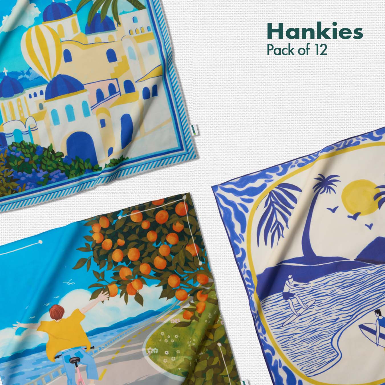 Citrusy Hues! Unisex Hankies, 100% Organic Cotton, Pack of 12