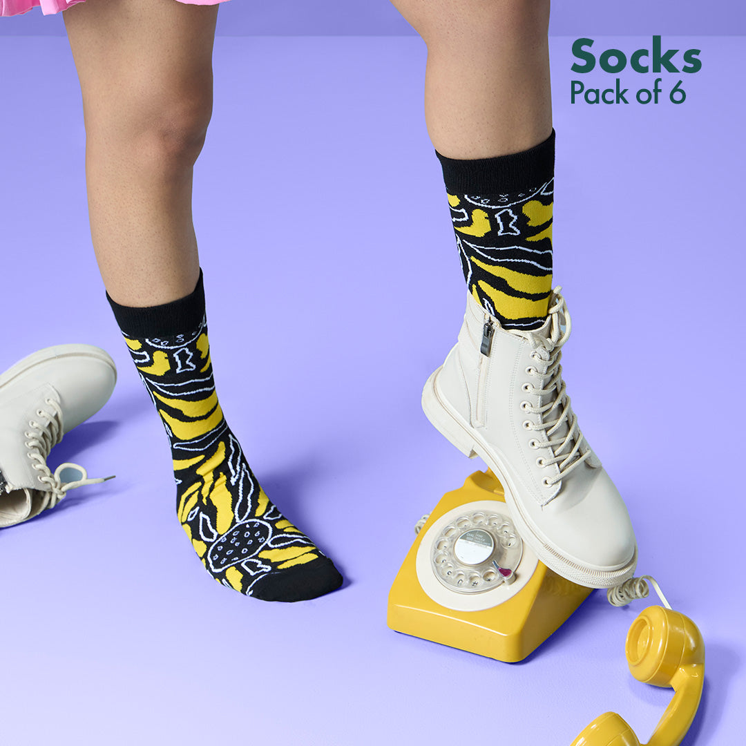 Power Up! Unisex Socks, 100% Bamboo, Crew Length, Pack of 6