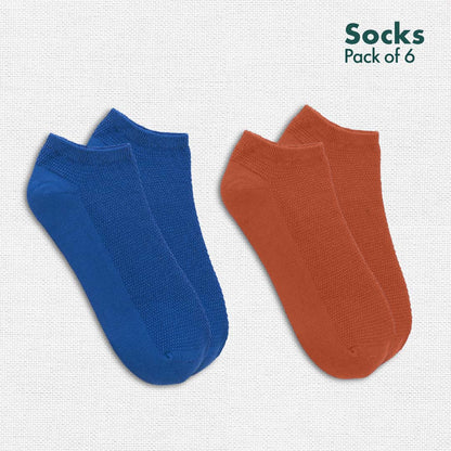 Color Punch! Unisex Socks, 100% Organic Cotton, Ankle Length, Pack of 6