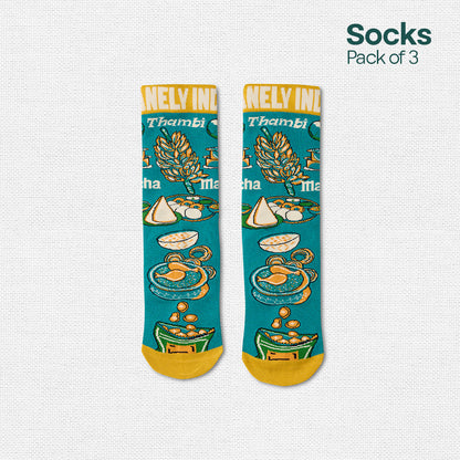 Insanely Tamil Feets! Unisex Socks, 100% Organic Cotton, Crew Length, Pack of 3