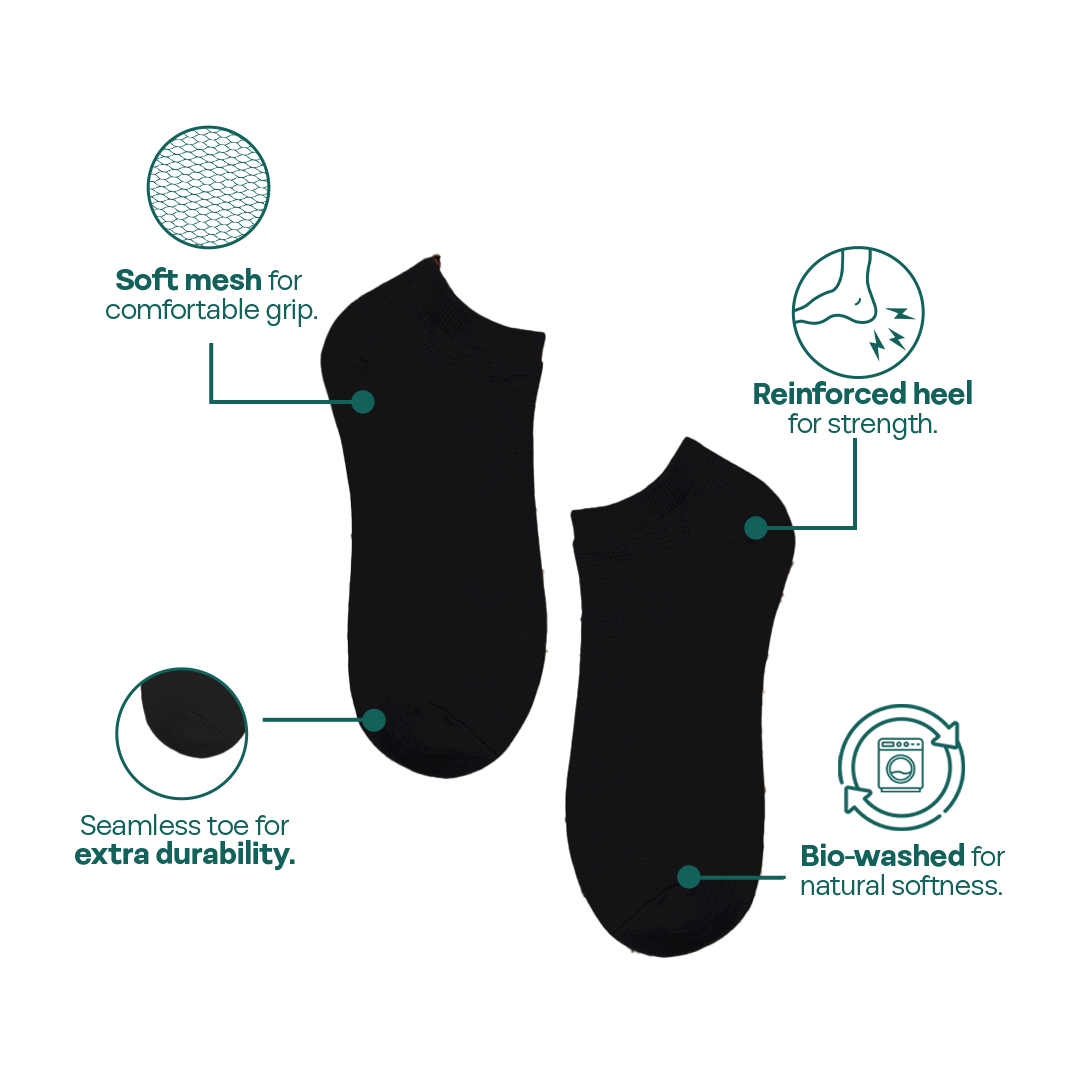 Black Bliss! Unisex Socks, 100% Cotton, Ankle Length, Pack of 1