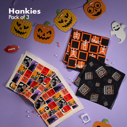 Trick Or Treat! Unisex Hankies, 100% Organic Cotton, Pack of 3