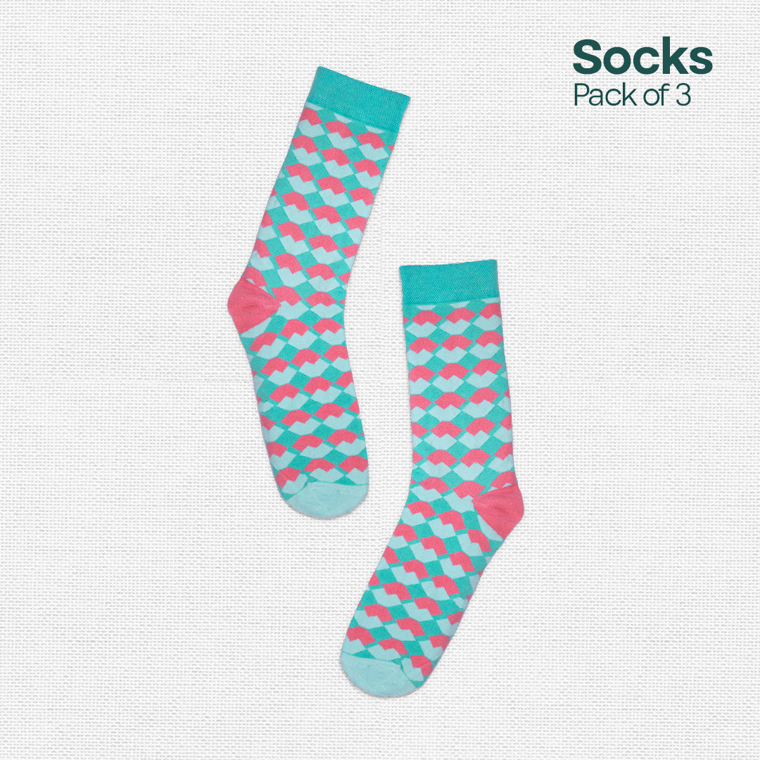 Geometrically Perfect! Unisex Socks, 100% Organic Cotton, Crew Length, Pack of 3