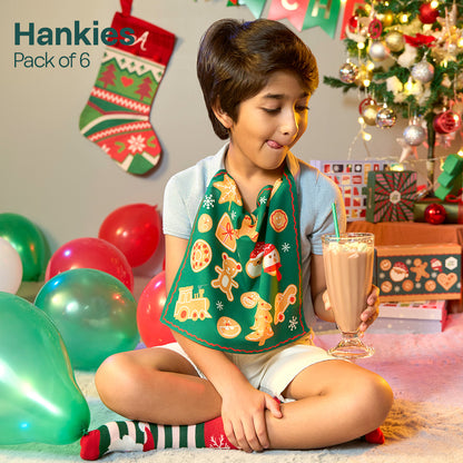 Holiday Hugs! Unisex Kid's Hankies, 100% Organic Cotton, Pack of 6