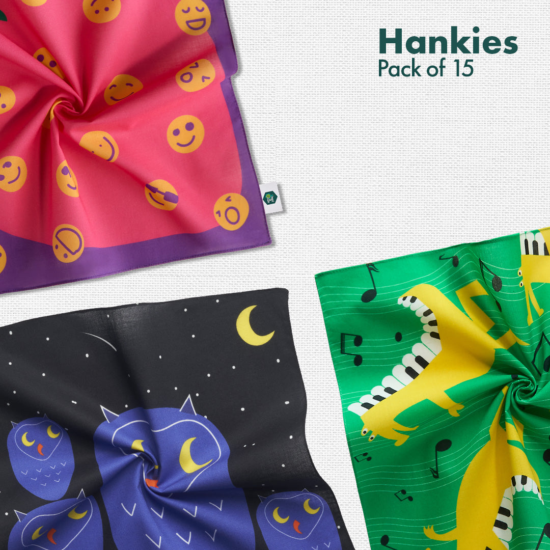 Enchanted Tales! Unisex Kid's Hankies, 100% Organic Cotton, Pack of 15