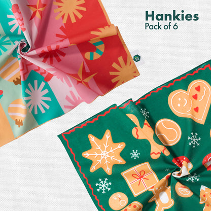 Xmas Groove! Unisex Hankies, 100% Organic Cotton, Pack of 6