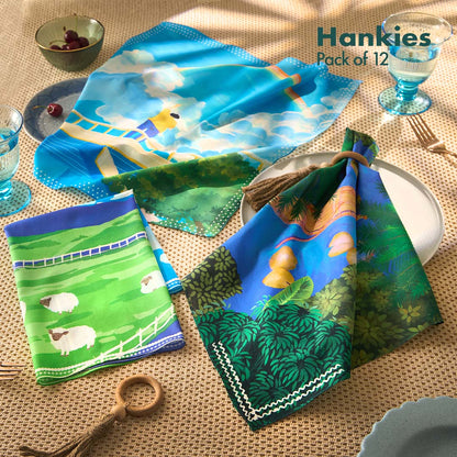 Citrusy Hues! Unisex Hankies, 100% Organic Cotton, Pack of 12