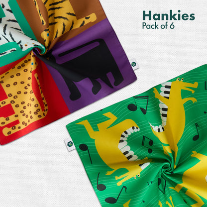 Zoo Buddies! Unisex Kid's Hankies, 100% Organic Cotton, Pack of 6