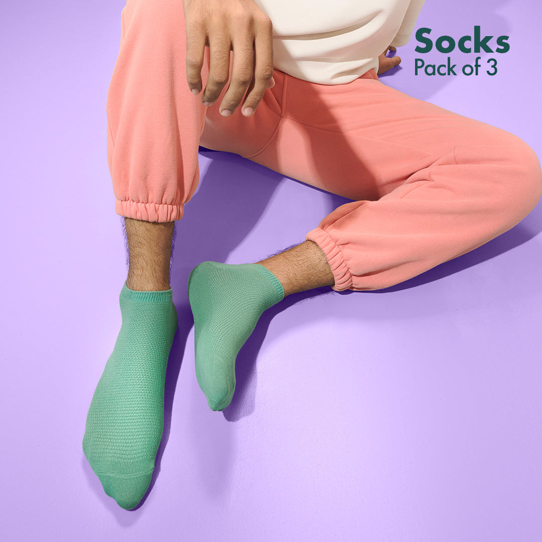 Minty Peach! Unisex Socks, 100% Organic Cotton, Ankle Length, Pack of 3