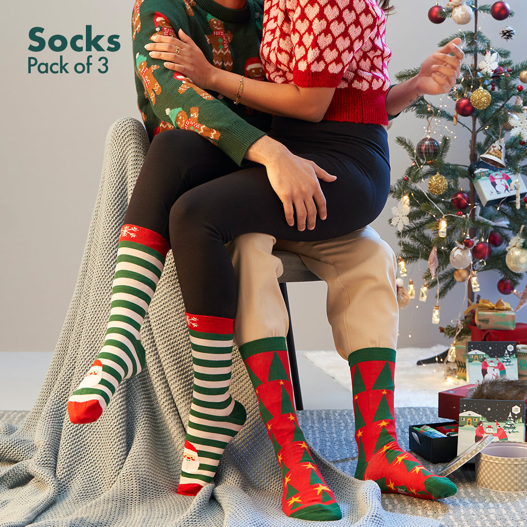 X'mas-Trio! Unisex Socks, 100% Organic Cotton, Crew Length, Pack of 3