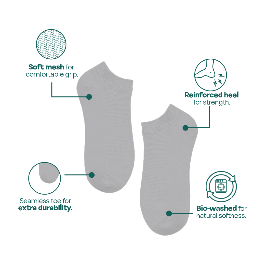 Melange Grey! Unisex Socks, 100% Cotton, Ankle Length, Pack of 1