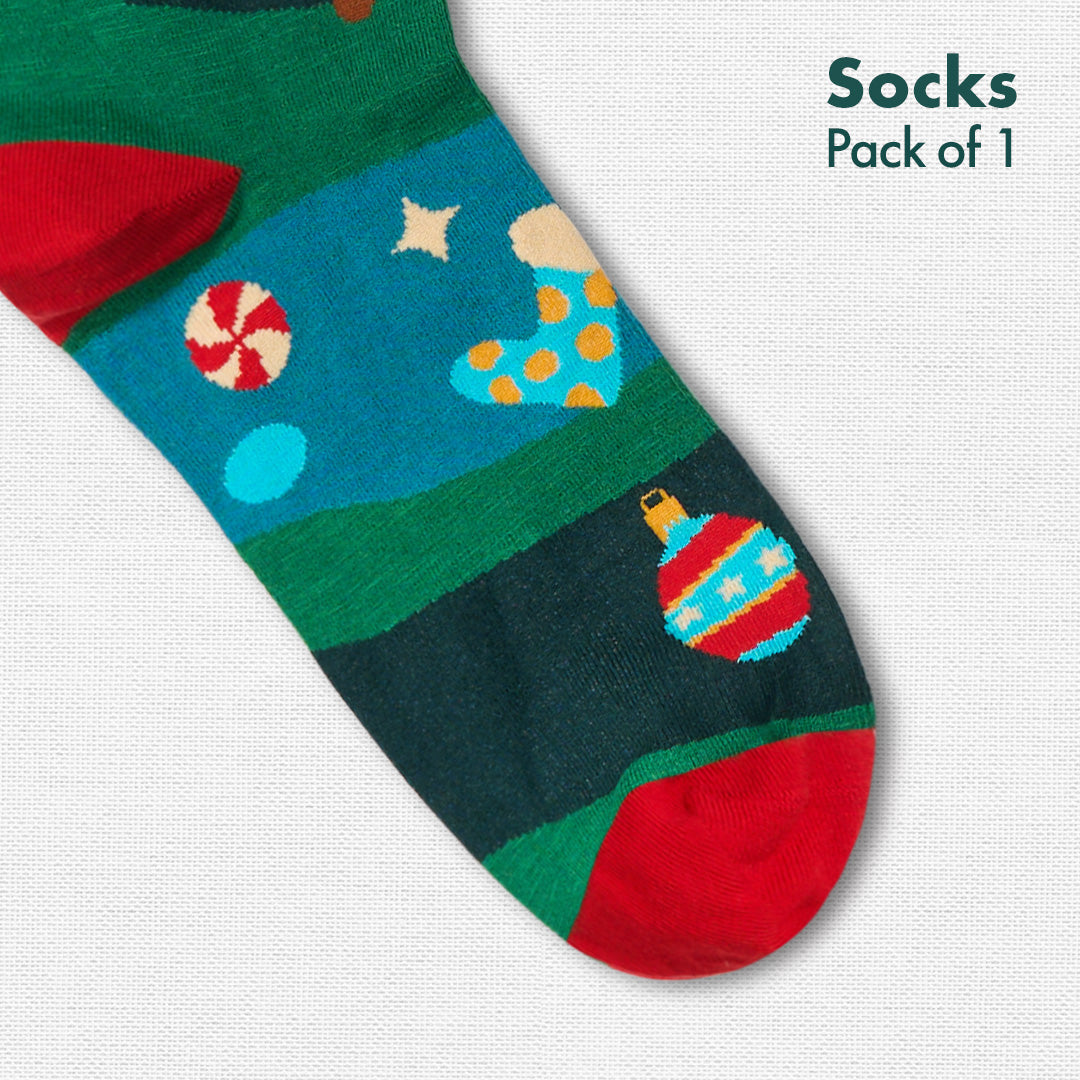 Holly Jolly! Unisex Socks, 100% Organic Cotton, Crew Length, Pack of 1