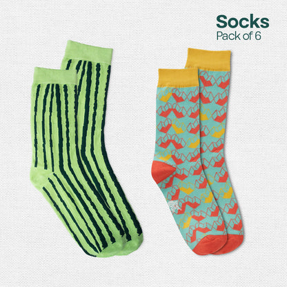 Sensing A Pattern! Unisex Socks, 100% Organic Cotton, Crew Length, Pack of 6