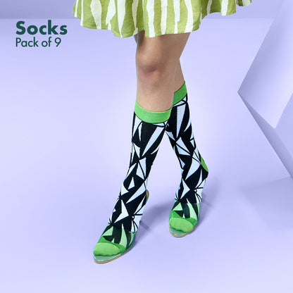 Fashion Fusion! Unisex Socks, 100% Bamboo, Crew Length, Pack of 9