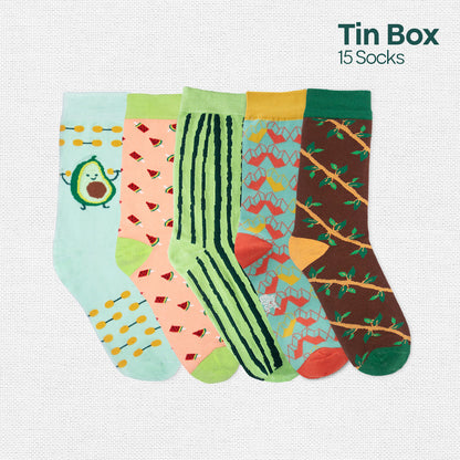 Trunk Call! Tin Gift Box, Unisex Crew Length Socks, 100% Organic Cotton, Box Of 15