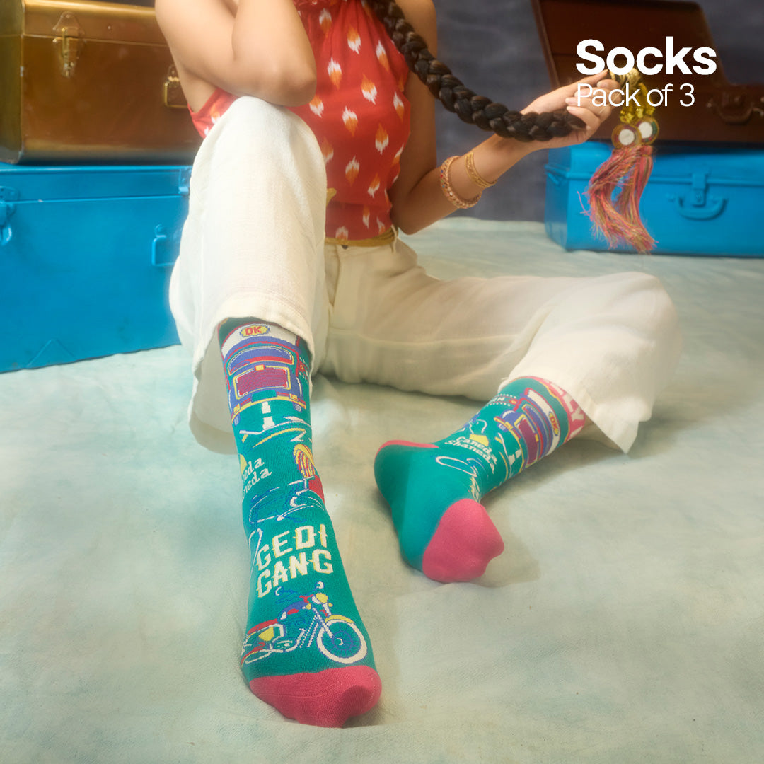 Insanely Punjab Feets! Unisex Socks, 100% Organic Cotton, Crew Length, Pack of 3
