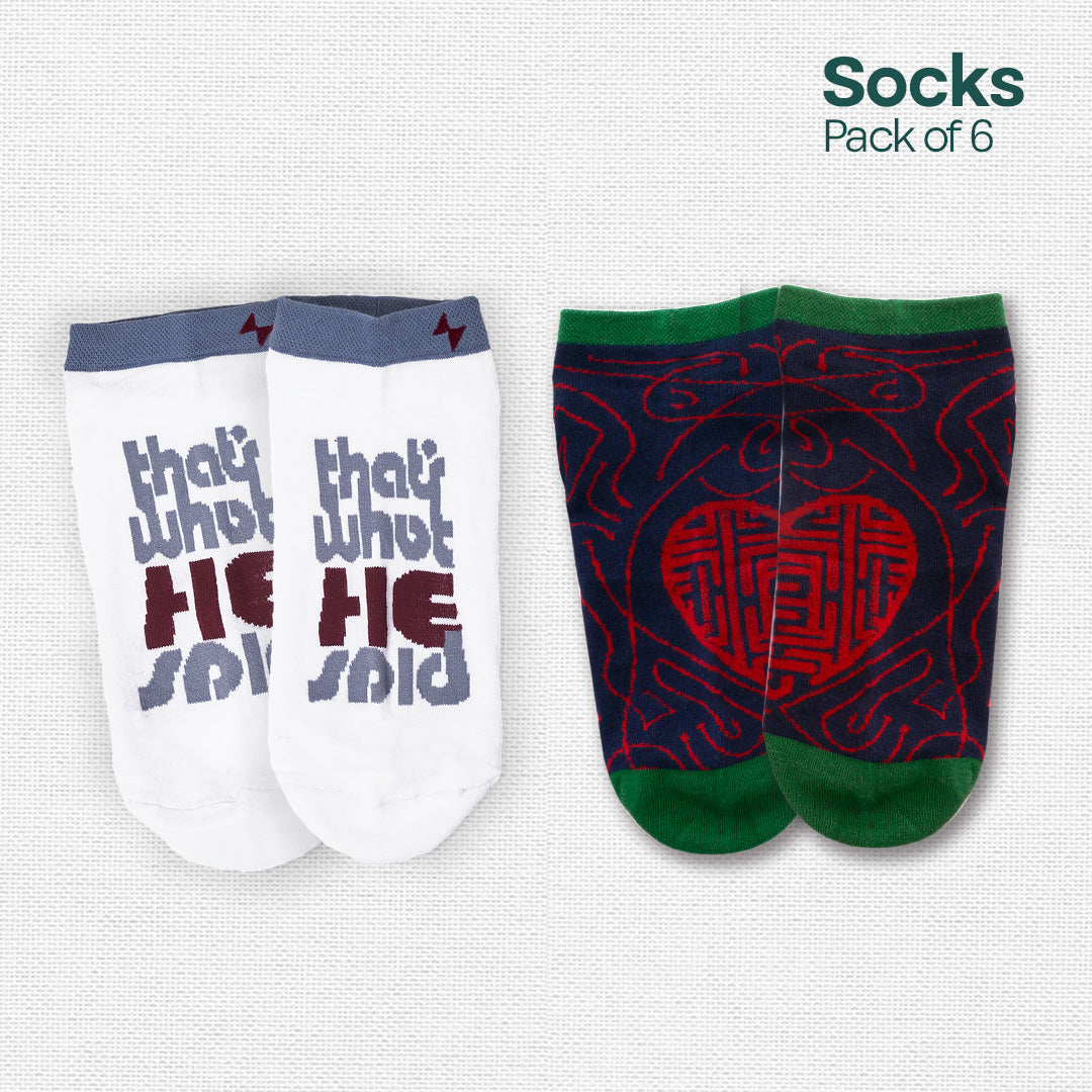 Love & Play! Unisex Socks, 100% Organic Cotton, Ankle Length, Pack of 6