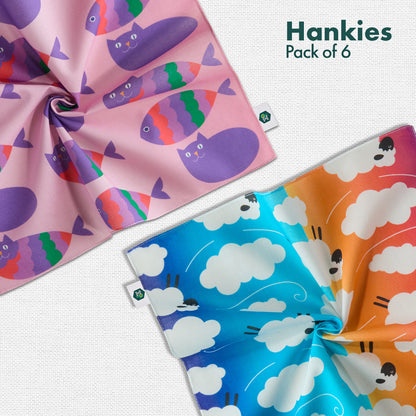 Happy Little Hearts! Unisex Kid's Hankies, 100% Organic Cotton, Pack of 6