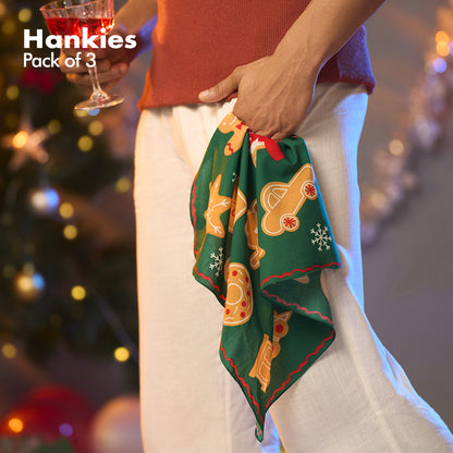 Xmas Vibes! Unisex Hankies, 100% Organic Cotton, Pack of 3