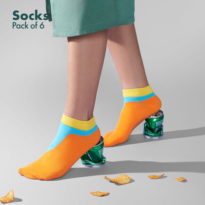Color Therapy! Unisex Socks, 100% Organic Cotton,  Ankle Length, Pack of 6