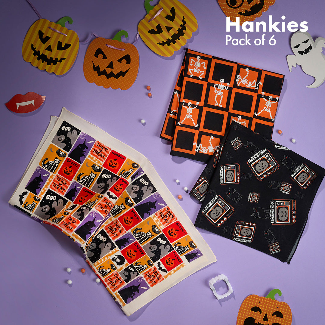 Spooky Vibes! Unisex Hankies, 100% Organic Cotton, Pack of 6