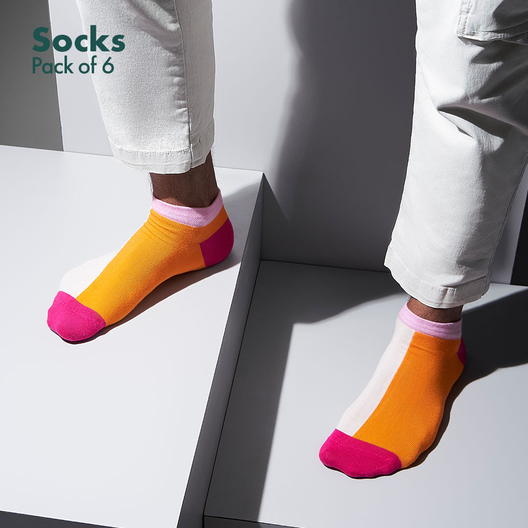 Color Punch! Unisex Socks, 100% Organic Cotton, Ankle Length, Pack of 6