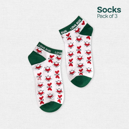 Love Triangle! Unisex Socks, 100% Organic Cotton, Ankle Length, Pack of 3