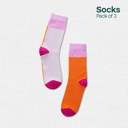 Pattern Fusion! Unisex Socks, 100% Organic Cotton, Crew Length, Pack of 3