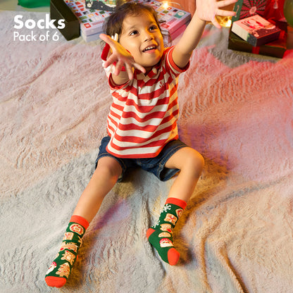 Merry Madness! Unisex Kid's Socks, 100% Bamboo, Crew Length, Pack of 6