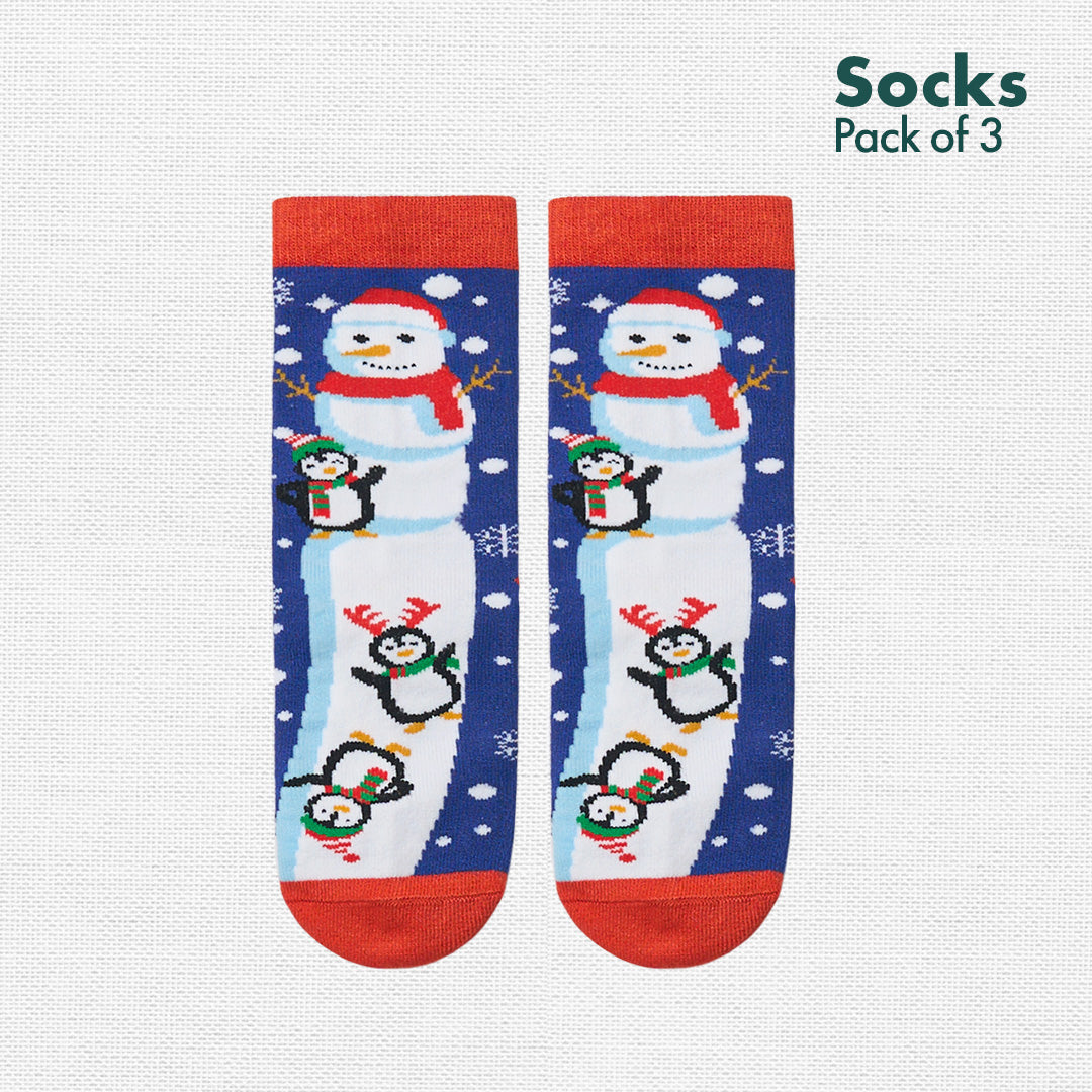 Snowy Holiday! Unisex Kid's Socks, 100% Bamboo, Crew Length, Pack of 3