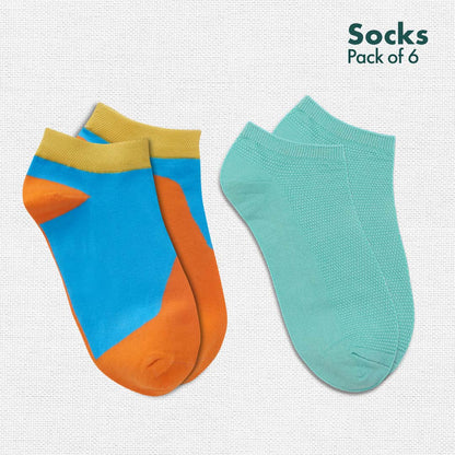 Color Therapy! Unisex Socks, 100% Organic Cotton,  Ankle Length, Pack of 6
