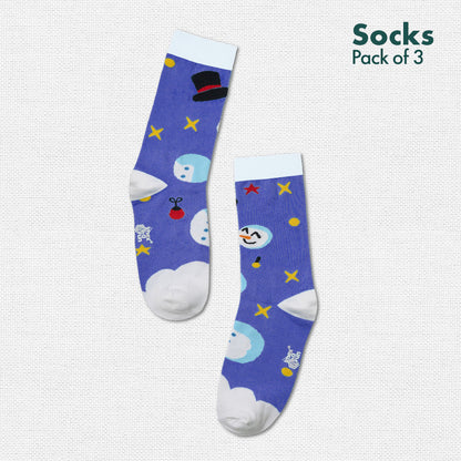 X'mas-Trio! Unisex Socks, 100% Organic Cotton, Crew Length, Pack of 3