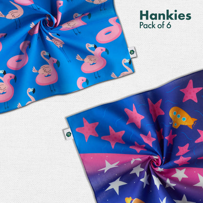 Happy Little Hearts! Unisex Kid's Hankies, 100% Organic Cotton, Pack of 6