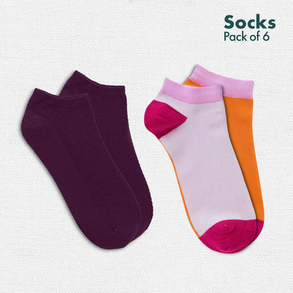 Color Punch! Unisex Socks, 100% Organic Cotton, Ankle Length, Pack of 6