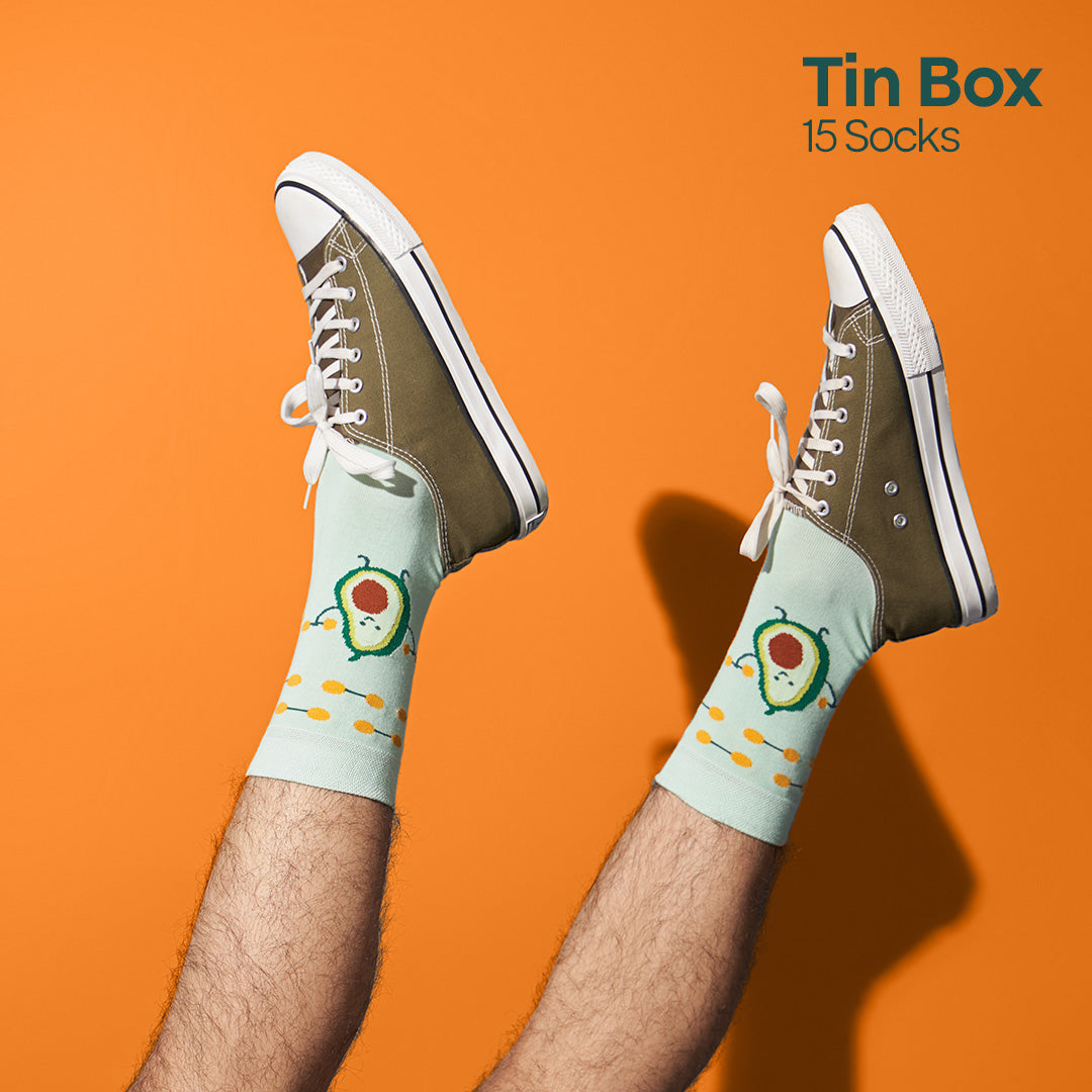 Trunk Call! Tin Gift Box, Unisex Crew Length Socks, 100% Organic Cotton, Box Of 15