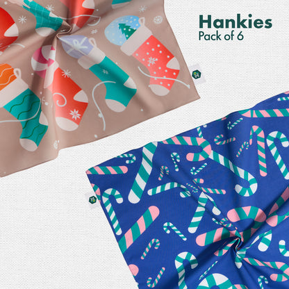 Xmas Groove! Unisex Hankies, 100% Organic Cotton, Pack of 6