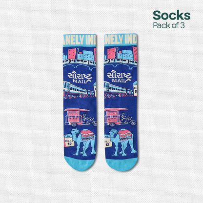 Insanely Gujarat Feets! Unisex Socks, 100% Organic Cotton, Crew Length, Pack of 3