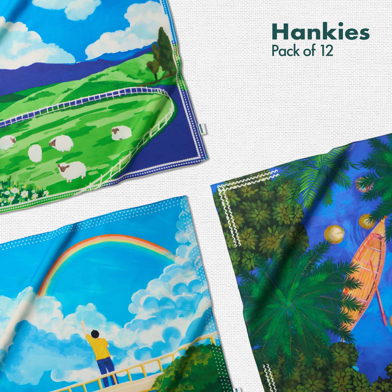 Citrusy Hues! Unisex Hankies, 100% Organic Cotton, Pack of 12