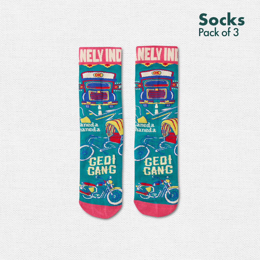 Insanely Punjab Feets! Unisex Socks, 100% Organic Cotton, Crew Length, Pack of 3