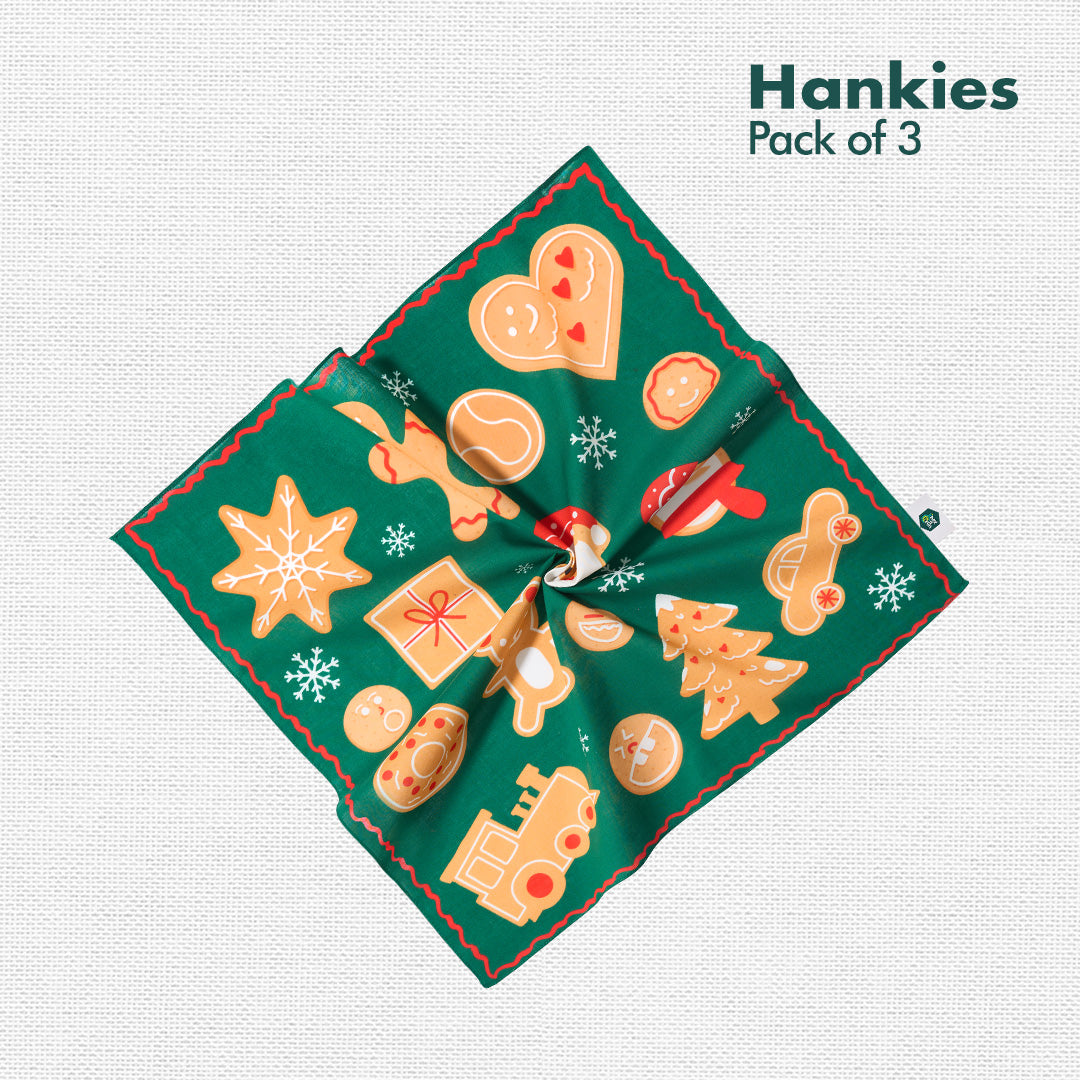 Xmas Vibes! Unisex Hankies, 100% Organic Cotton, Pack of 3