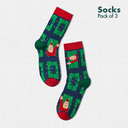 Jingle Fest! Unisex Socks, 100% Organic Cotton, Crew Length, Pack of 3