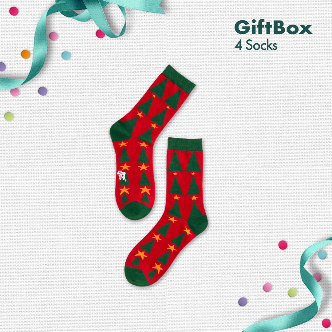 HO! HO! Merry Sox-mas! Unisex Crew Length Socks, 100% Organic Cotton, Gift Box of 4