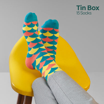 Beak The Rules! Tin Gift Box, Unisex Ankle Length Socks, 100% Organic Cotton, Box Of 15