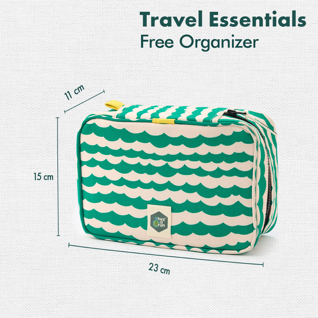 Striped! Travel Essentials, 100% Sustainable Fabric, Pack of 15 + Free Travel Organizer, Large Size