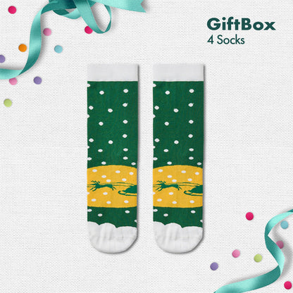 HO! HO! Merry Sox-mas! Unisex Crew Length Socks, 100% Organic Cotton, Gift Box of 4