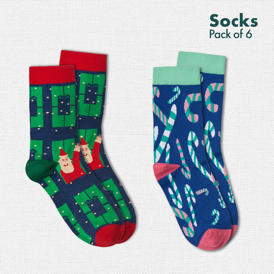 It’s So Festive! Unisex Socks, 100% Organic Cotton, Crew Length, Pack of 6