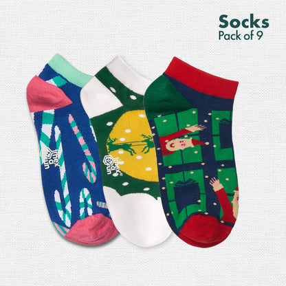 Christmas Music! Unisex Socks, 100% Organic Cotton, Ankle Length, Pack of 9